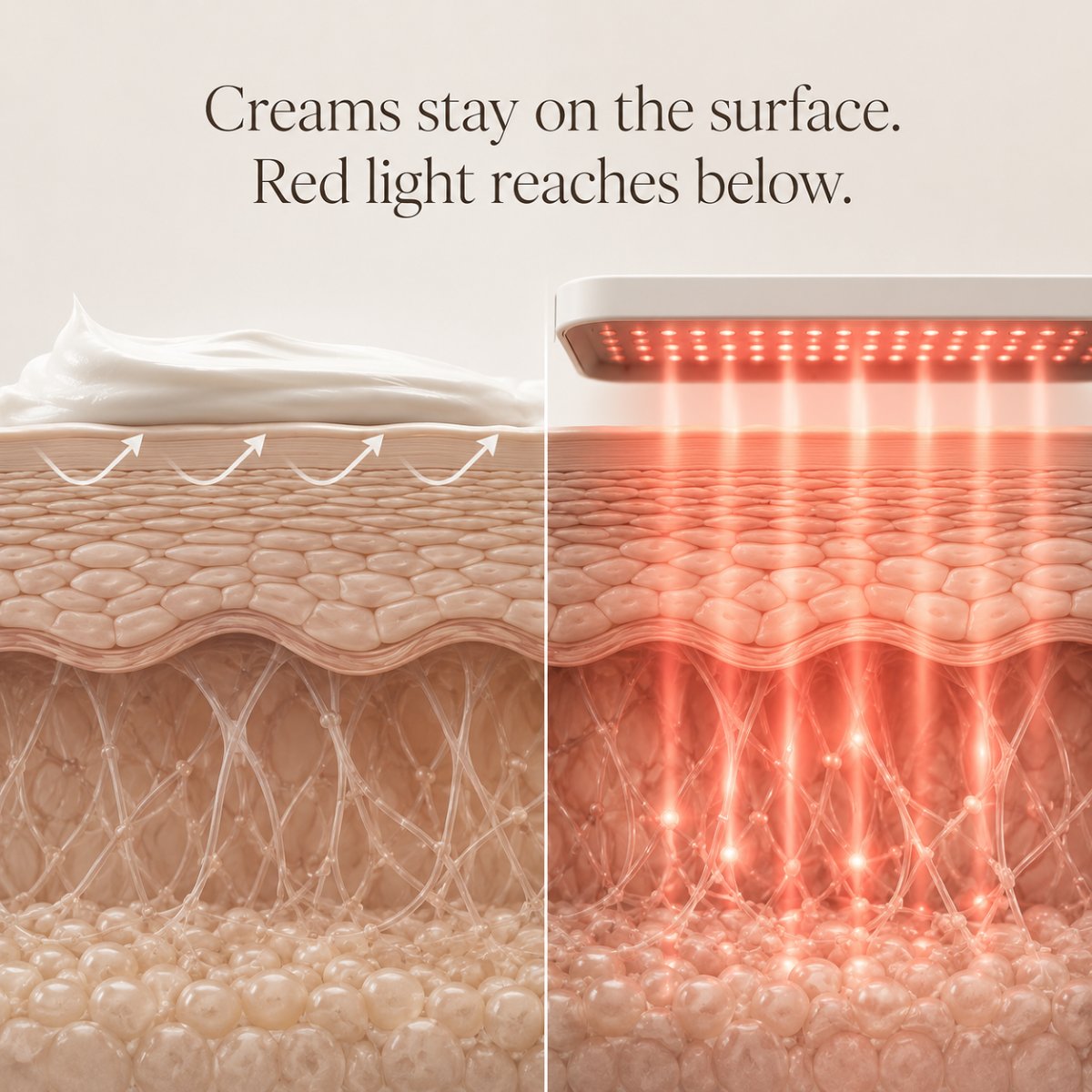Red and near-infrared light reaching beneath the surface of the skin