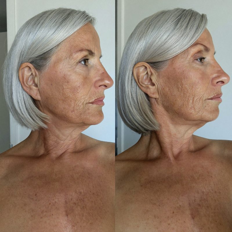 Before and after comparison, jawline and neck