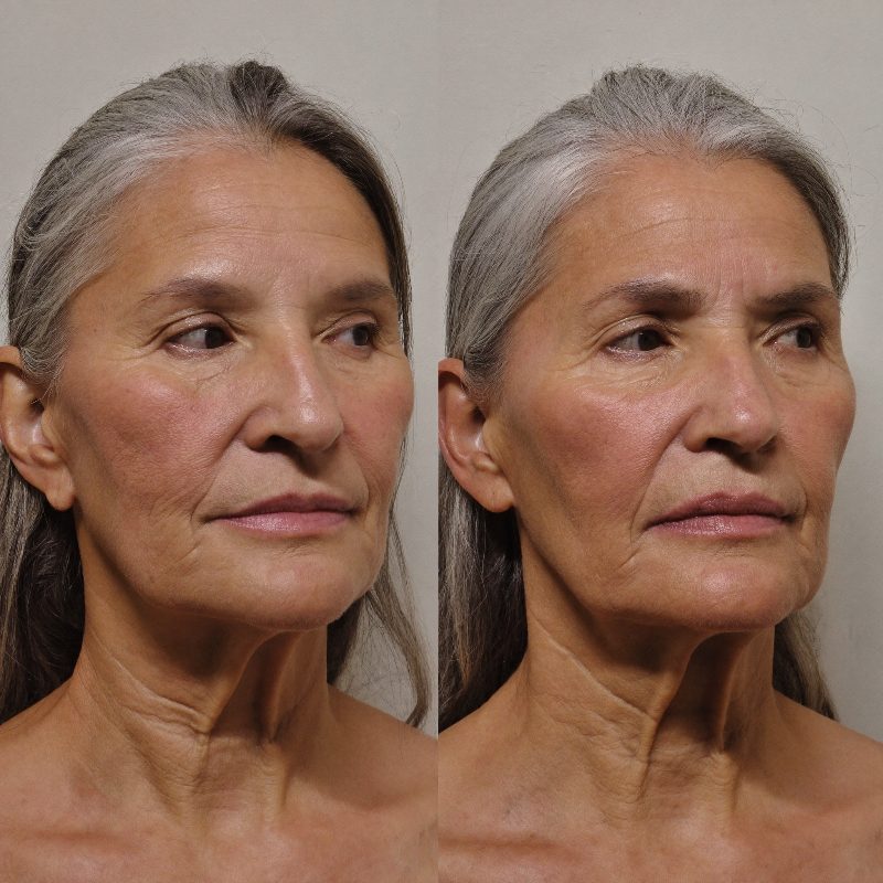 Before and after comparison, woman in her late fifties