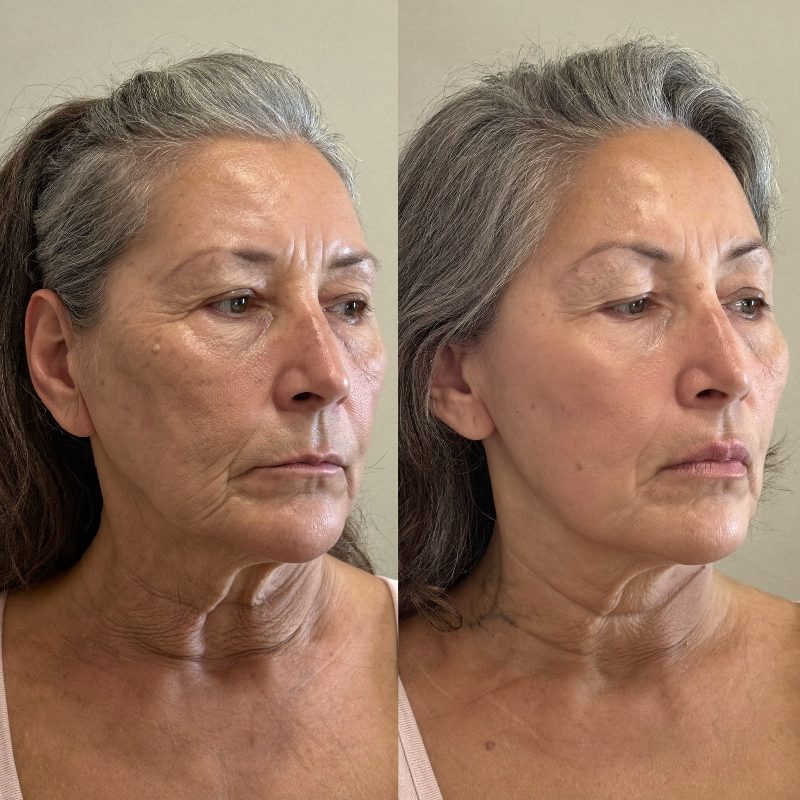 Before and after comparison, woman in her late fifties